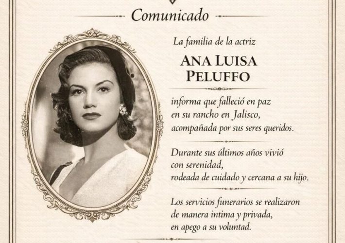 Murió Ana Luisa Peluffo; familiares informaron que se fue en paz.